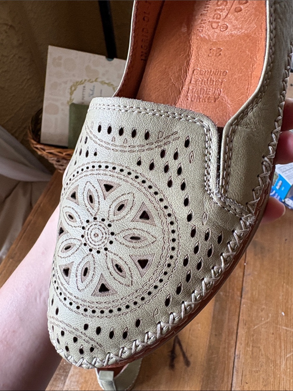 Spring step Sage Green Slip-Ons with intricate design. - Picture 5 of 5